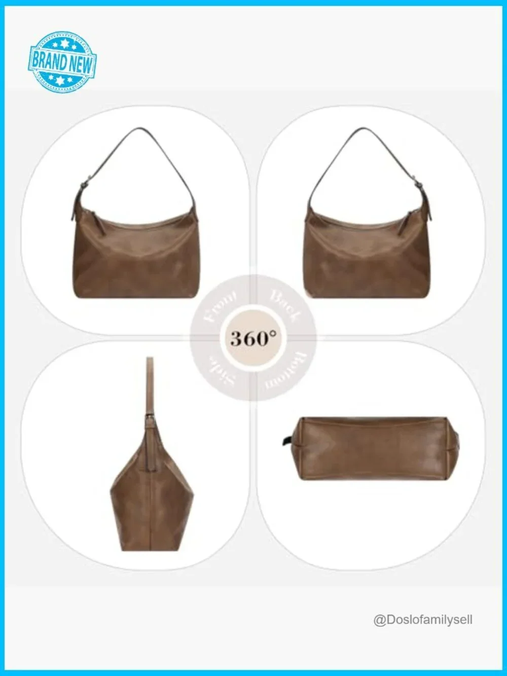 Genuine Leather Hobo Bag Slouchy Shoulder Crossbody Purse with Adjustable Strap